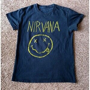 Nirvana Smiley Face T-Shirt Women's Medium Black Band Shirt